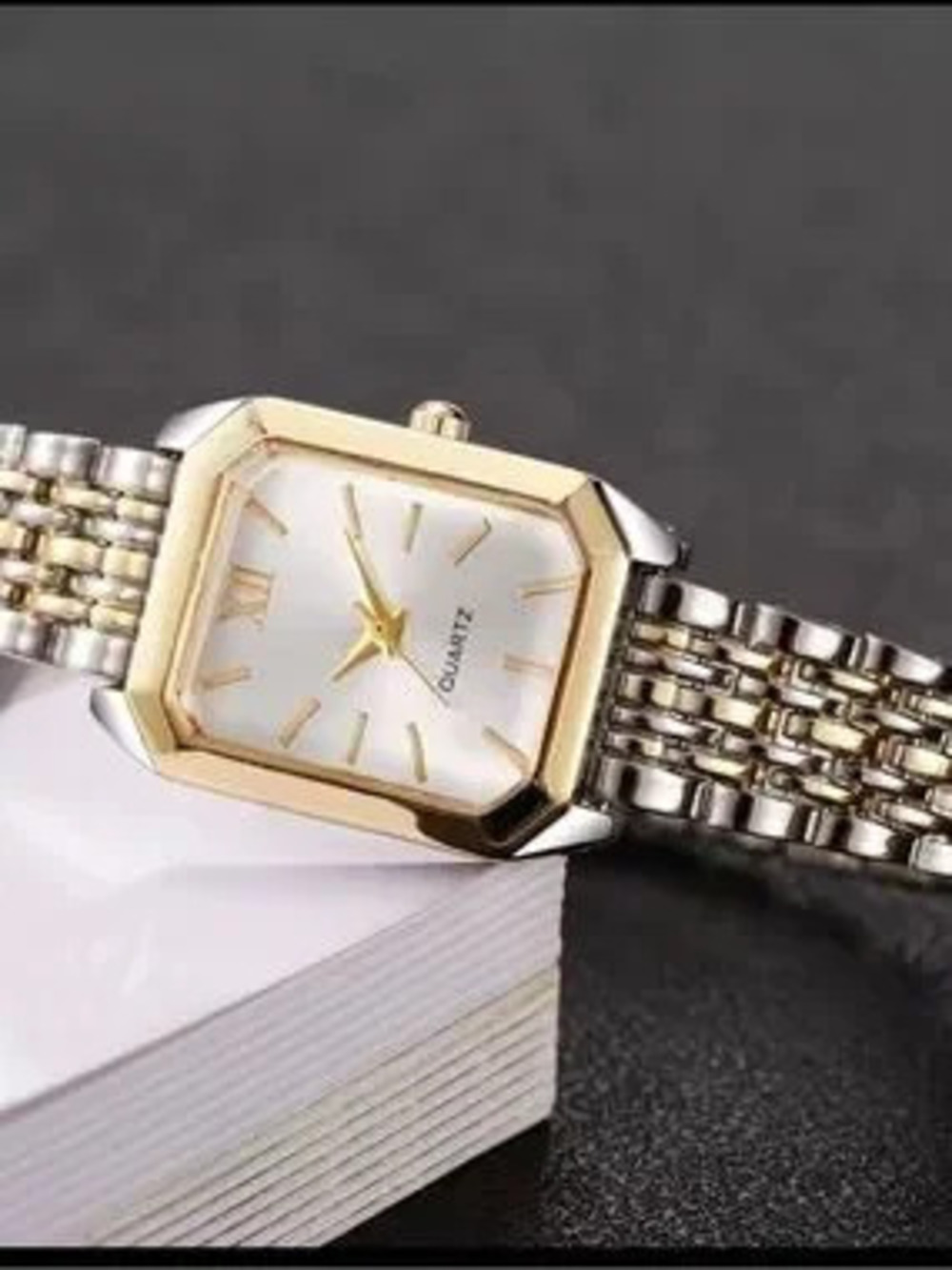 Two-Tone Gold & Silver Rectangular Quartz Watch - Picture 2 of 4